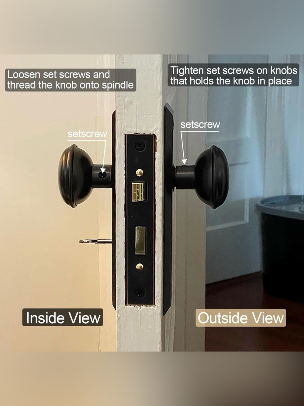 Entry Mortise Lockset Black Door Knob Set - Picture 5 of 9